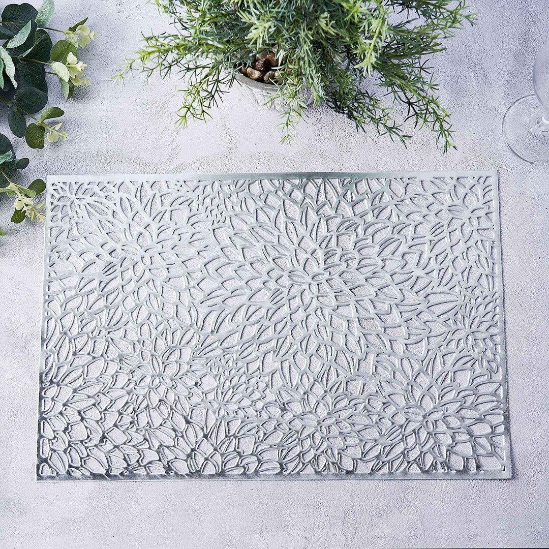 12x18 Dining Silver Table Mats, Non Slip Vinyl Placemats, Rectangle