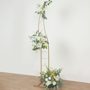 8ft Gold Metal Curved Wedding Aisle Stand, Flower Arch Frame Photo Backdrop Stand, Collapsible Balloon Stand With Solid Rectangular Base