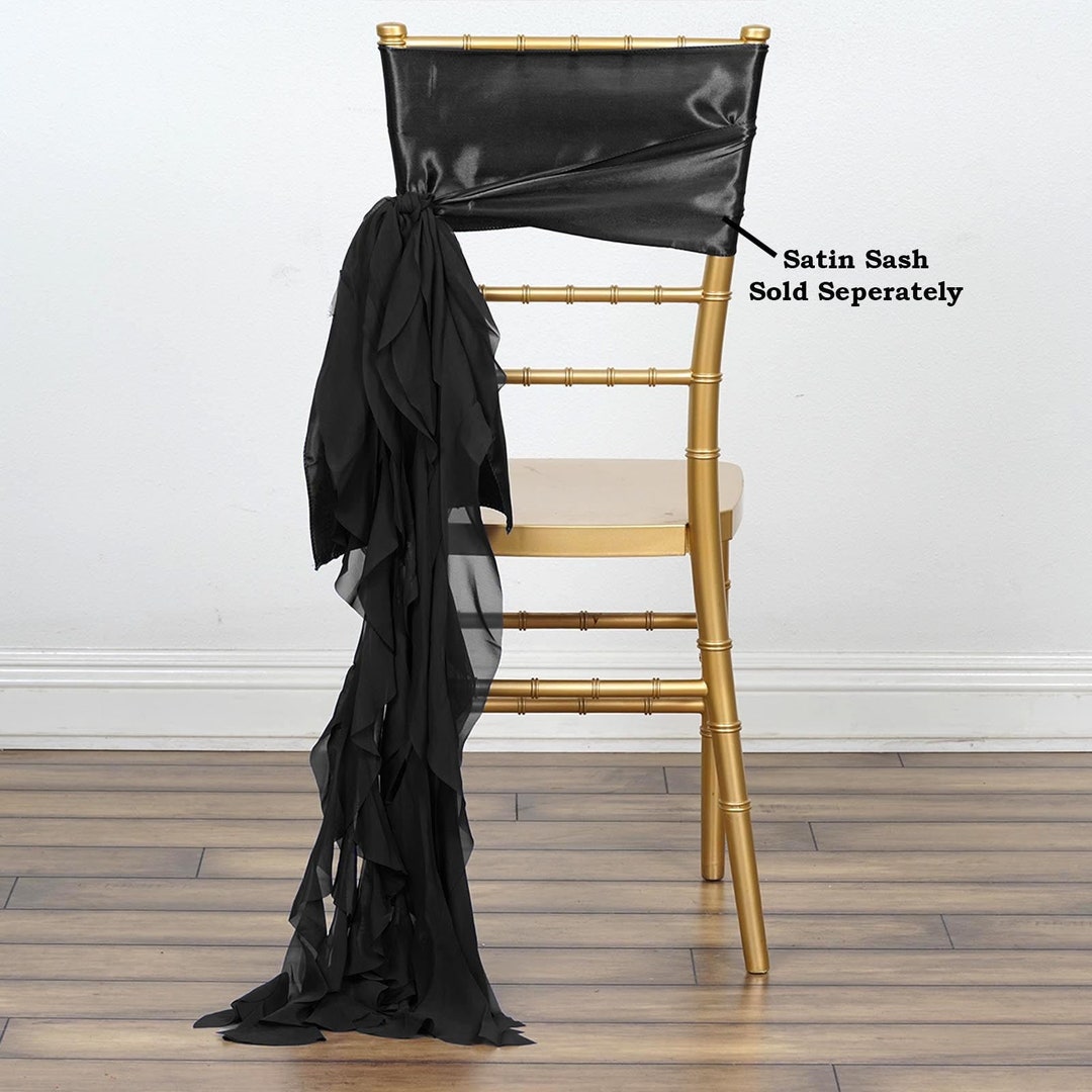 Set of 6 Strands Black Chiffon Sash for Chair Decor, Wedding Chair