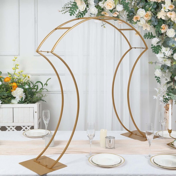 38" Gold Metal Floral Arch Frame, Wedding Centerpiece, Table Stand With Curvy Design, Large Table Display, Floral Arrangements, Table Decor