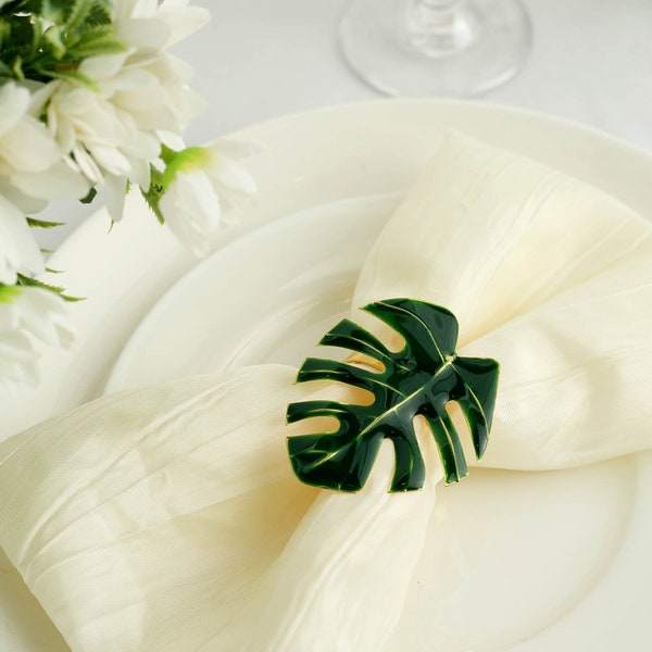 4 Pack | Leaf Design Green Napkin Rings, Napkin Holders With Green Tropical Leaf Decor, Wedding Napkin Rings
