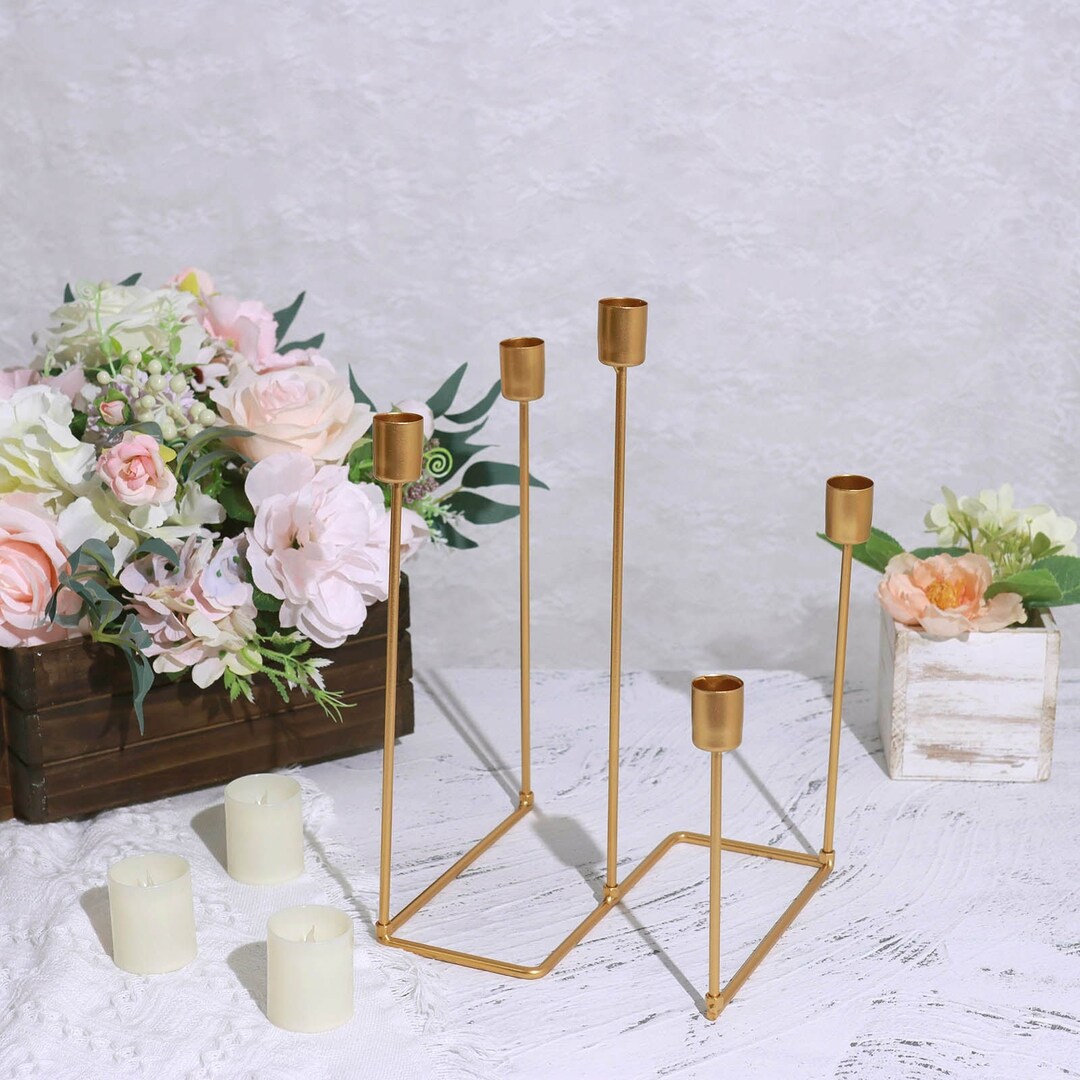 5 Arm Gold Metal Geometric Candelabra Taper Candle Holder Centerpiece ...