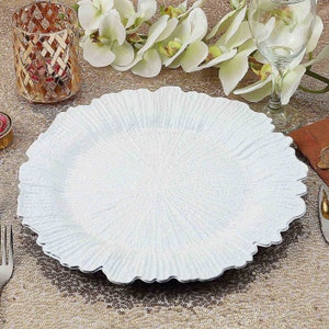 Set of 6 | 13&quot; White Reef Plastic Charger Plates, Plate Chargers, Round Charger Plates, Dining & Serving, Reception Table, Dinner Party