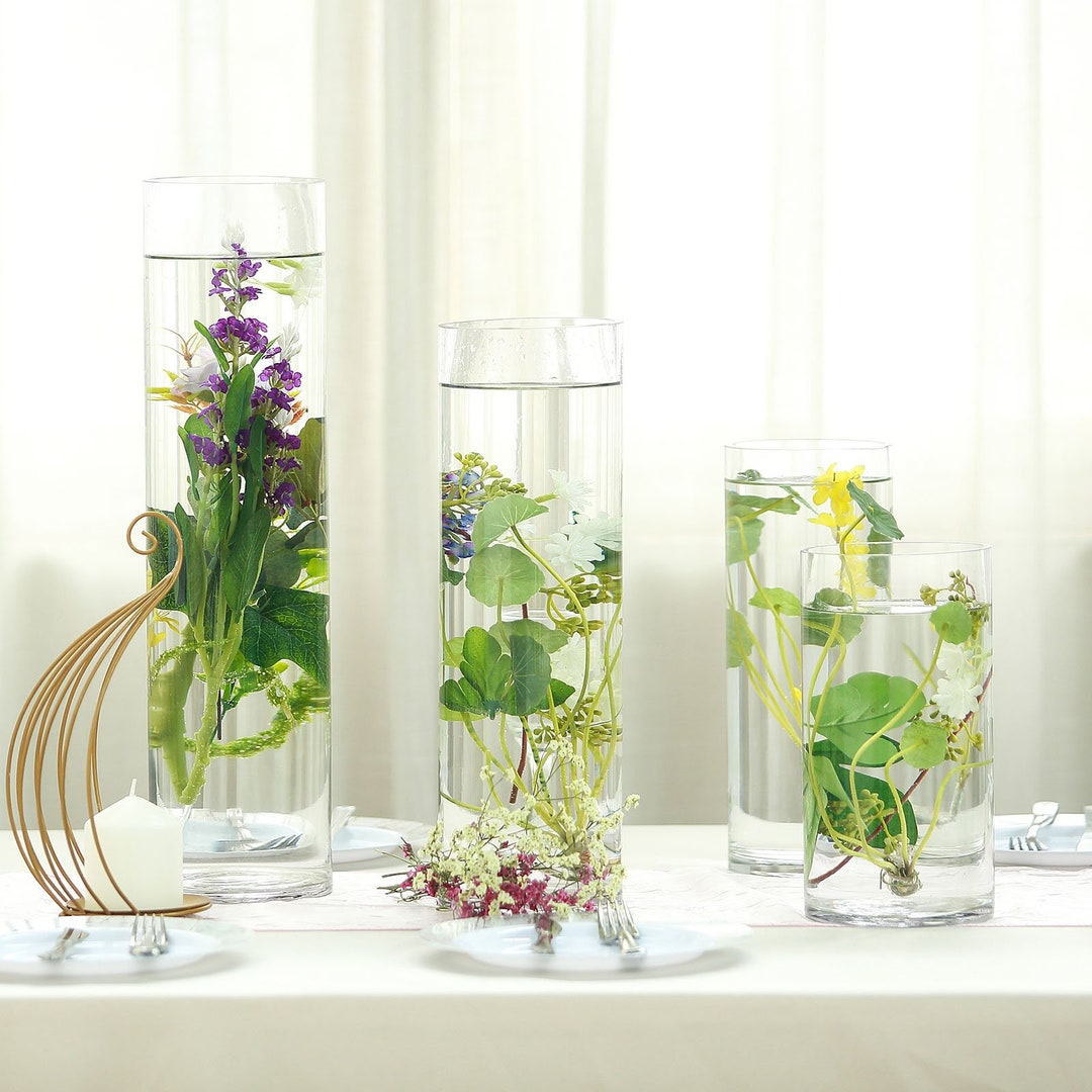 12" Glass Flower Vase, Cylinder Glass Vase, Glass Vase for Candles, Wedding Centerpiece, Modern ...