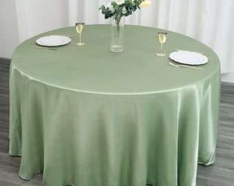 120" Round Satin Tablecloth, Sage Green Wedding Tablecloth