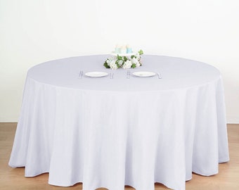 132" White Polyester Round Tablecloth