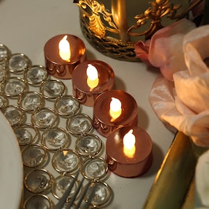 12 Pack | Metallic Blush/Rose Gold LED Candles, Flameless Candles, LED Party Candles, Battery Candles, Tea Light Candles