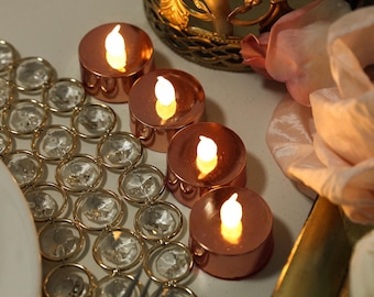 12 Pack | Metallic Blush/Rose Gold LED Candles, Flameless Candles, LED Party Candles, Battery Candles, Tea Light Candles