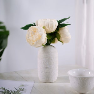 10inch Real Touch Beige Peonies Bunch Bridal Bouquet, Silk Artificial Peony Flowers Wedding Bridal Bouquet