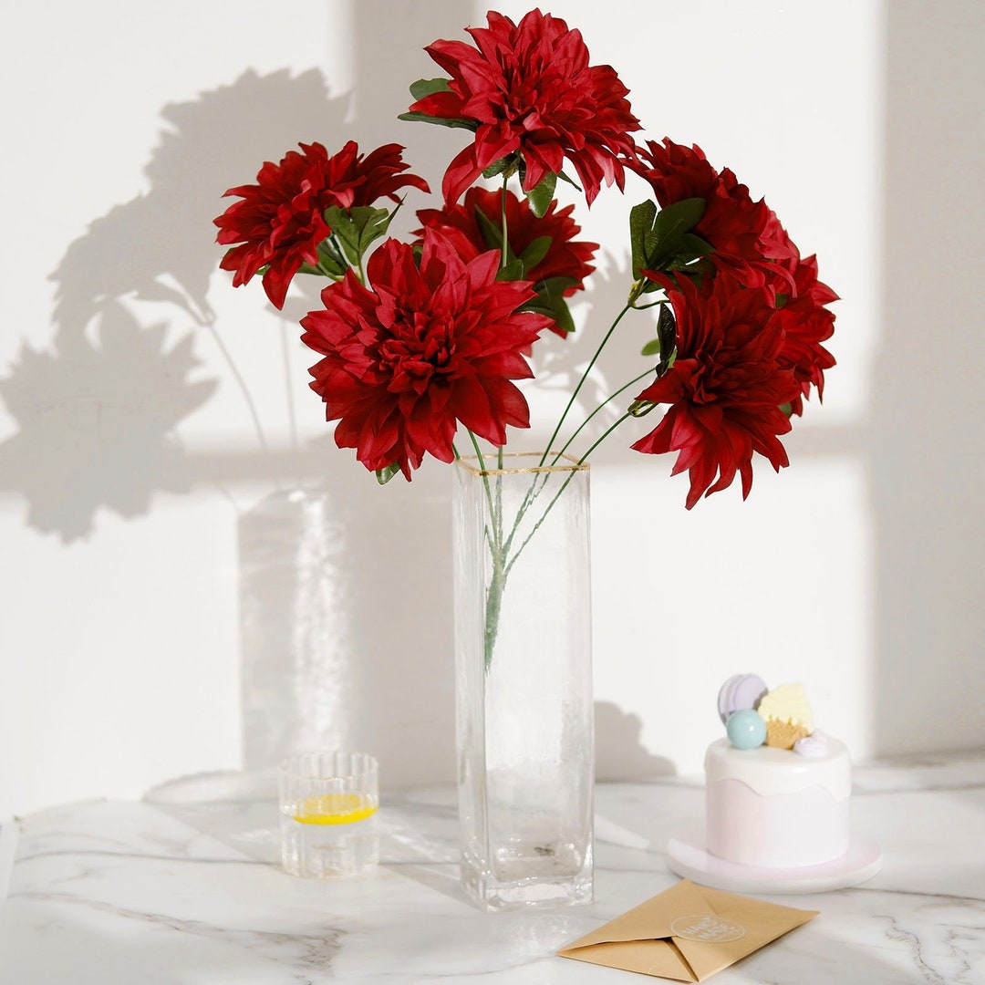 2 Pack 20 Red Dahlia Flower Bushes, Artificial Wedding Bouquets, Dahlia