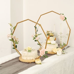 22&quot; Nonagon Modern Cake Stand, Wood Wedding Arch Cake Stand, Metal Arch Stand, Boho Cupcake Stand, Floral Centerpiece Stand, Mini Cake Stand