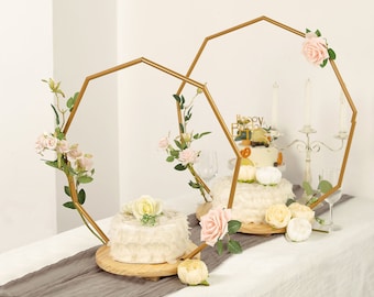 22" Nonagon Modern Cake Stand, Wood Wedding Arch Cake Stand, Metal Arch Stand, Boho Cupcake Stand, Floral Centerpiece Stand, Mini Cake Stand