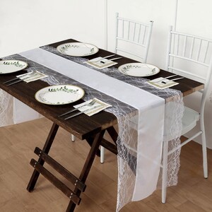 16&quot;x108&quot; White Faux Burlap & Trim Lace Table Runner, Country, Barn, Shabby Chic Wedding Reception Farmhouse Table Runner