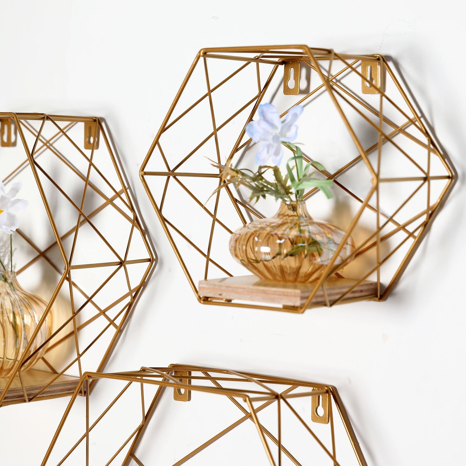 Gold Geometric Floating Shelves Wall Mounted Decorative Etsy