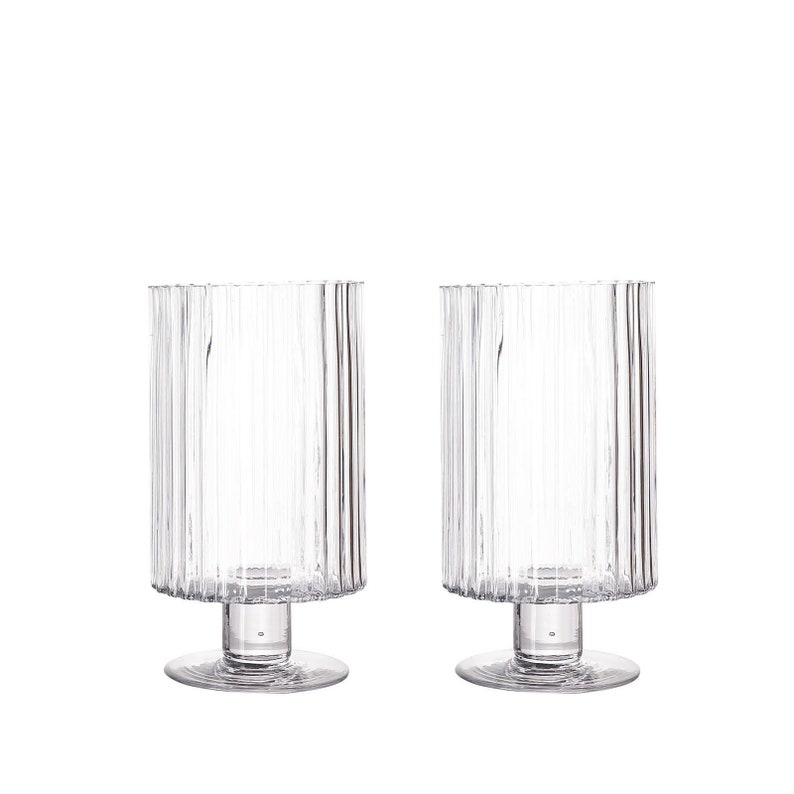 Set of 2 9 Clear Glass Vase With Ridges Flower Vase Etsy