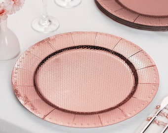 210PCS Rose Gold Disposable Dinnerware Set Include 30 Dinner Plates 30 Dessert Plate 30 Per Rolled Cutlery 30 Tumbler for Party Wedding DaYammi 30Guest Rose Gold Plates & Rose Gold Plastic Silverware 