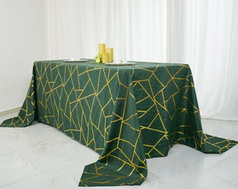 Efavormart - Mantel redondo de poliéster de 120 pulgadas, color verde  esmeralda con patrón geométrico dorado