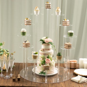 29inches Tall 12-Arm Tiered Clear Acrylic Dessert Display Stand, Multi-Layer Round Tray Cupcake Serving Rack Cake Pedestal, Wedding Cupcake Stand
