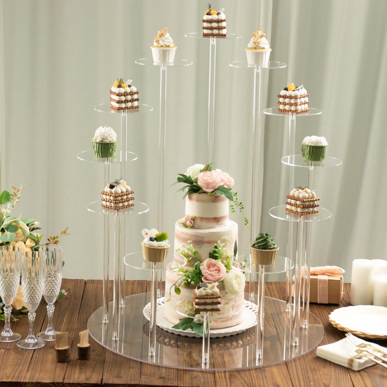 29inches Tall 12-Arm Tiered Clear Acrylic Dessert Display Stand, Multi-Layer Round Tray Cupcake Serving Rack Cake Pedestal, Wedding Cupcake Stand
