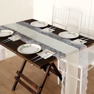 16&quot;x108&quot; Ivory Faux Burlap & Trim Lace Table Runner, Country, Barn, Shabby Chic Wedding Reception Farmhouse Table Runner