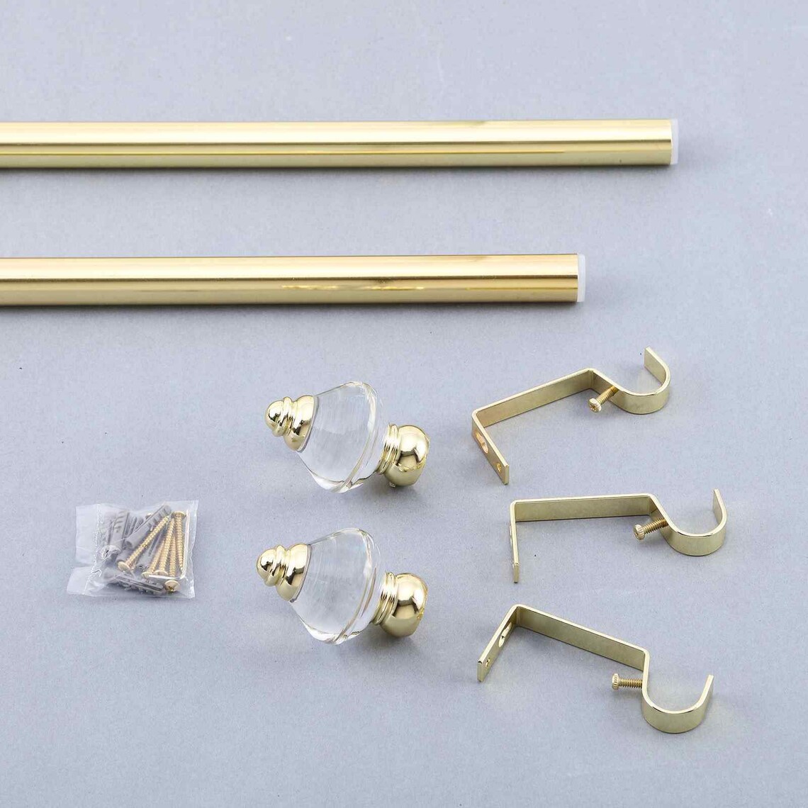 Gold Metal Curtain Rod Drapery Hardware Set 42 Etsy