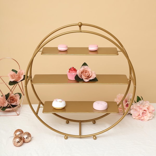 21" | 3 Tier Gold Cupcake Stand, Cupcake Holders, Round Cupcake Display, Metal Display Stand for Cupcakes, Wedding Cupcake Stand