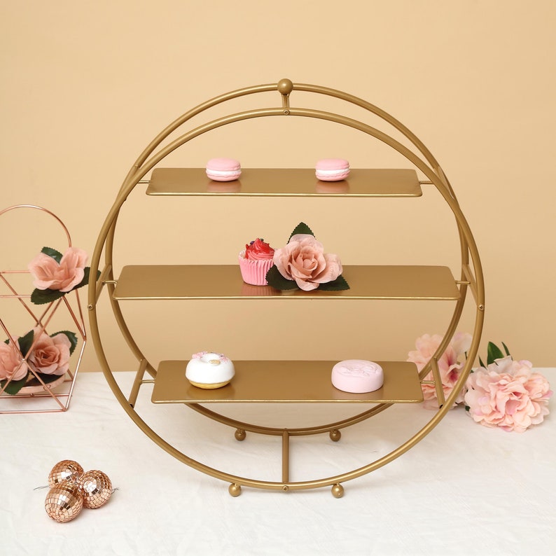 21inch | 3 Tier Gold Cupcake Stand, Cupcake Holders, Round Cupcake Display, Metal Display Stand for Cupcakes, Wedding Cupcake Stand