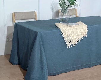 90x132" Blue Premium Faux Linen Rectangular Tablecloth, Wrinkle Resistant Table cloth, Rustic Wedding, Home Decor, Faux Burlap Tablecloth