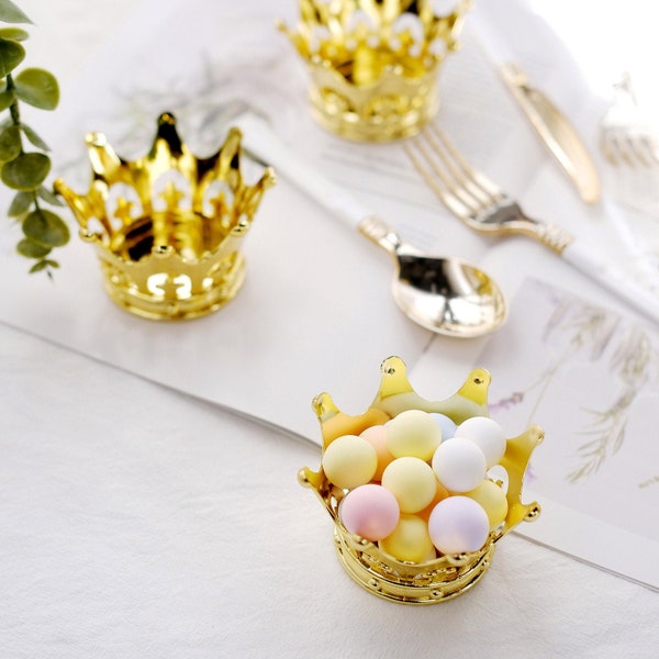 3" Gold Crown Party Favor, Fillable Mini Crown, Candy Treat Containers, Baby Shower Theme and Decorations - 12 Pack