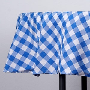 Buffalo Plaid Tablecloth | 70&quot; Round | White/Blue | Checkered Gingham Polyester Tablecloth