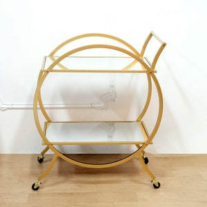 2.5ft Tall Gold Metal 2 Tier Serving Tray Table Bar Cart Trolley On Wheels Mirror Serving Trolley Kitchen Trolley, Round Teacart Island Cart