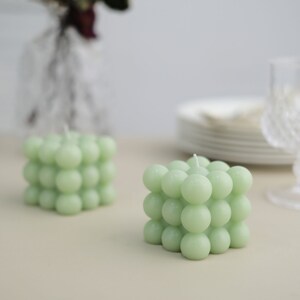 2 Pack | 2" Sage Green Bubble Cube Decorative Paraffin Wax Candle Set, Unscented Long Burning Pillar Candle Gift