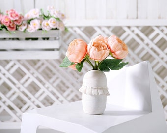 10" Peach Silk Peony Bouquet Artificial Flowers, Wedding Flowers, Faux Peonies Centerpiece Floral Arrangement, Vase Flowers, Home Decor