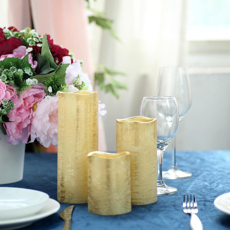 Metallic Gold Flameless Pillar Candles Candle Pillars With Etsy