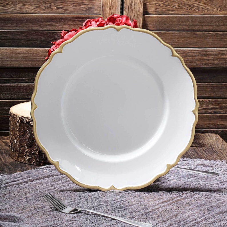 Set of 6 13 White Acrylic Charger Plates With Gold Etsy