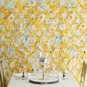 13 Sq ft - 4 Panels White/Champagne Assorted Silk Flower Wall Panel For Birthday Party, Baby Shower, Wedding Photography Backdrop, Floral