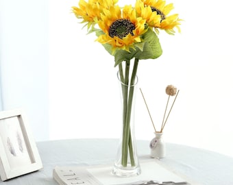 3 Flower Heads Sunflower Bundle, Artificial Sunflower Stems, Silk Sunflowers, DIY Wedding Bouquets, Wedding Vase Flowers - 17" Tall
