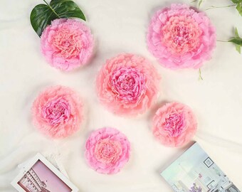 Pack of 6 | Blush/Pink | Multi-size Carnation 3D Giant Paper Flowers | Paper Flower Backdrops Wedding Wall | 7”/9”/11”