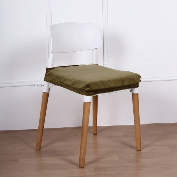 Stretch Dining Chair Seat Cover, Chair Pad Cover, Velvet Chair Cushion Protector With Tie - Olive Green