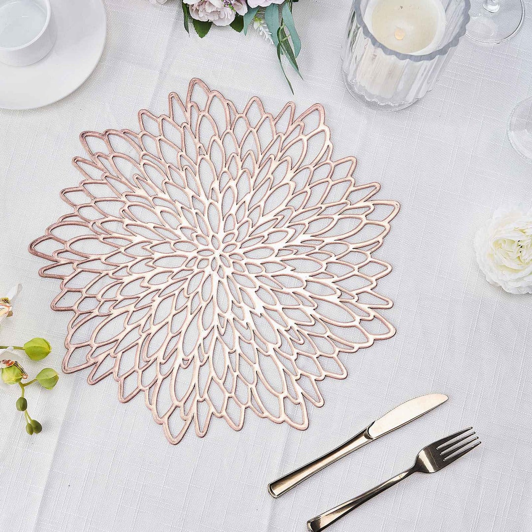 6 Pack | Rose Gold Metallic Floral Vinyl Placemats Non-slip Table Mats ...