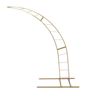 8ft Gold Metal Crescent Moon Wedding Arch Photography Backdrop Stand, Curved Design Flower Balloon Frame, Collapsible Arbor Stand With Base image 3