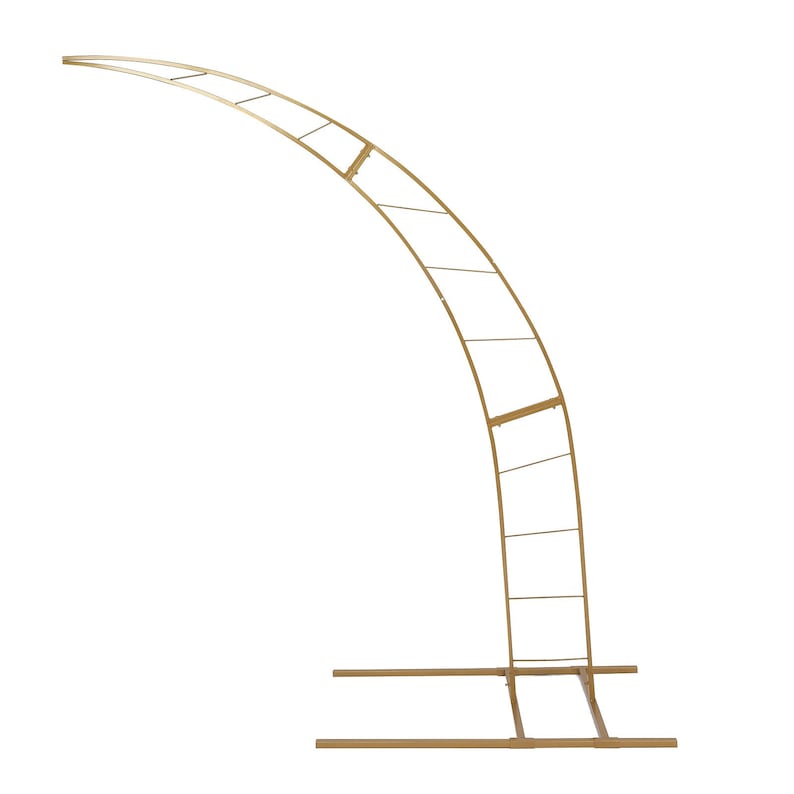 8ft Gold Metal Crescent Moon Wedding Arch Photography Backdrop Stand, Curved Design Flower Balloon Frame, Collapsible Arbor Stand With Base image 3