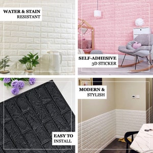10 Pack | 58 Sq.Ft White 3D Brick Wallpaper, Self Adhesive Home Decor Waterproof Brick Wall Decals, Peel and Stick 3D Foam Brick Wall Tiles