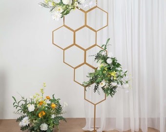 6ft Gold Metal Honeycomb Floor Standing Balloon Display Arch For Birthday Parties, Wedding Flower Frame Backdrop Stand, Honeycomb Stand