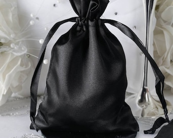 12 Pack | 5”x7” Black Satin Favor Bags, Drawstring Pouch, Wedding Party Favors, Gift Bags, Jewelry Bags, Drawstring Bulk Favor Bags