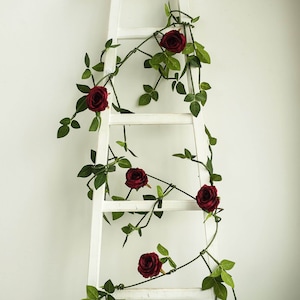 6FT Burgundy Silk Rose Vine, Real Touch Rose Garland, Hanging Roses ...