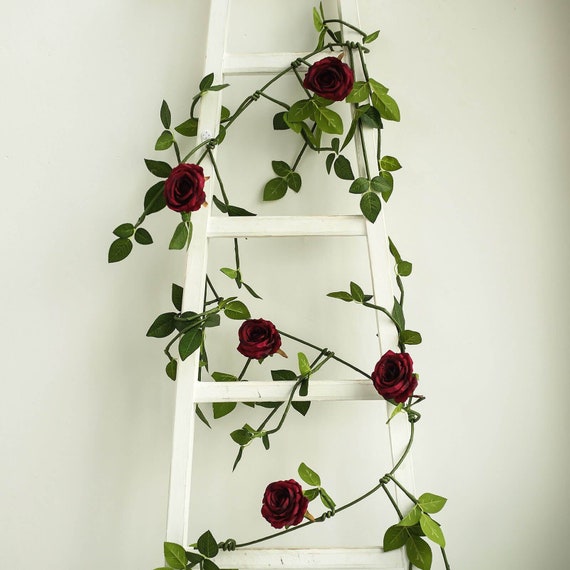 6FT Burgundy Silk Rose Vine, Real Touch Rose Garland, Hanging