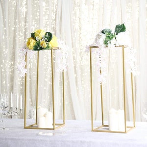 2 Pack - 24&quot; Matte Gold Wedding Flower Stand - Metal Vase Column Stand - Geometric Centerpiece Vase