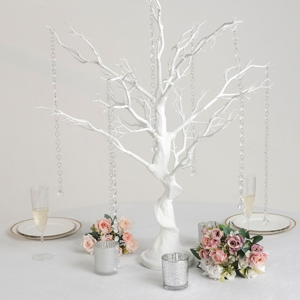 34'' White Manzanita Centerpiece Tree + 8pcs Acrylic Chains, Table Centerpiece, Wedding Centerpiece