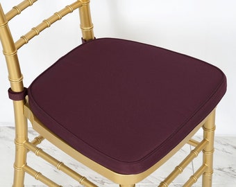 2" Thick Burgundy Seat Cushion, Chiavari Chair Pad, Memory Foam Padded Sponge Cushion With Ties and Removable Polyester Cover